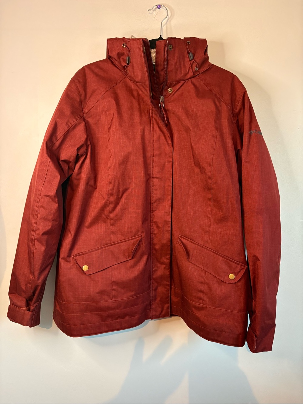 Women's Columbia Interchange Rust Red Hooded Ski Jacket